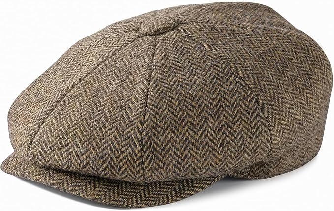 Men Wool Blend 8 Panel Newsboy Cap Tweed Cabbie Hat Snap Brim