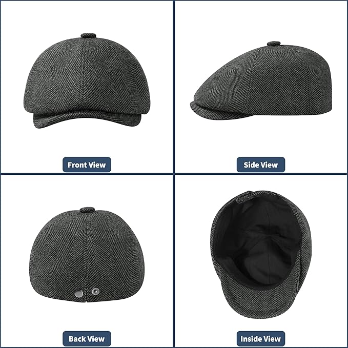 KUJUHA Wool Men's Newsboy Caps Flat Irish Cabbie Ivy Gatsby Newsboy Driving Hat Hunting Cap Winter Hat