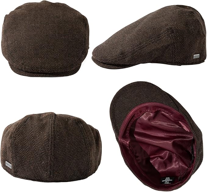TOP-EX XL/XXL Wool Tweed Newsboy Flat Cap for Men Winter Fashion Ivy Cap Gatsby Golf Hat Satin Lined