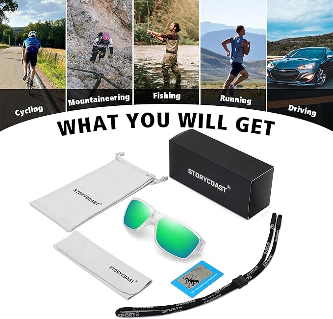 STORYCOAST Polarized Sports Sunglasses for Men Women Unbreakable Frame Cycling Fishing Driving