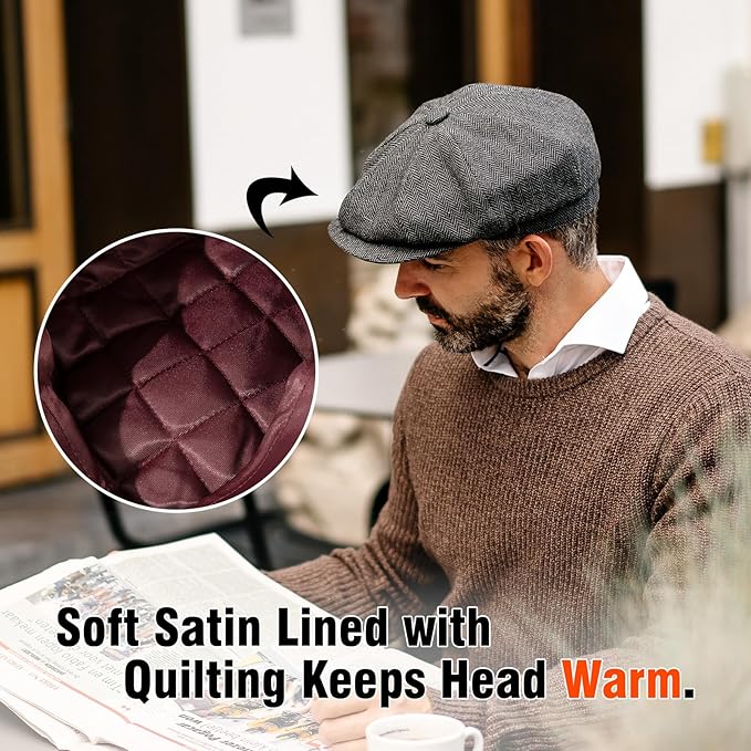 TOP-EX L/XL/XXL Wool Tweed Newsboy Cap for Men Paperboy Warm Winter Hat Vintage Flat Ivy Cabbie Gatsby Cap