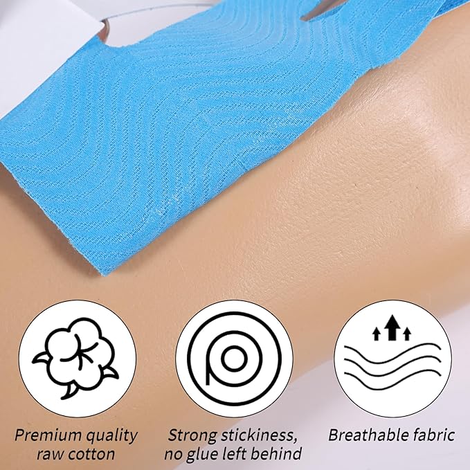 12pcs Precut Tape for Knees, Breathable Elastic Athletic Muscle Tape Strips Flexible, Waterproof Sport Knee Support Patch Stickers for Knee Pain & Stability