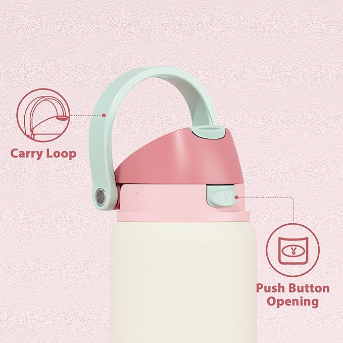 32 oz Insulated Water Bottle with Straw: Meoky Stainless Steel Metal Water Bottle with 2-in-1 Lid - Leak Proof, Cold for 24 Hours, Protective Silicone Base, BPA-Free for Sports Gym, Cream