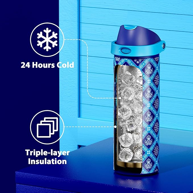 24 oz Insulated Water Bottle for Men: Meoky Stainless Steel Water Bottle with Holder and Shoulder Strap - Leak Proof, Cold for 24 Hours, Fits in Car Cup Holder, BPA-Free for Sports Travel, Blue Faith