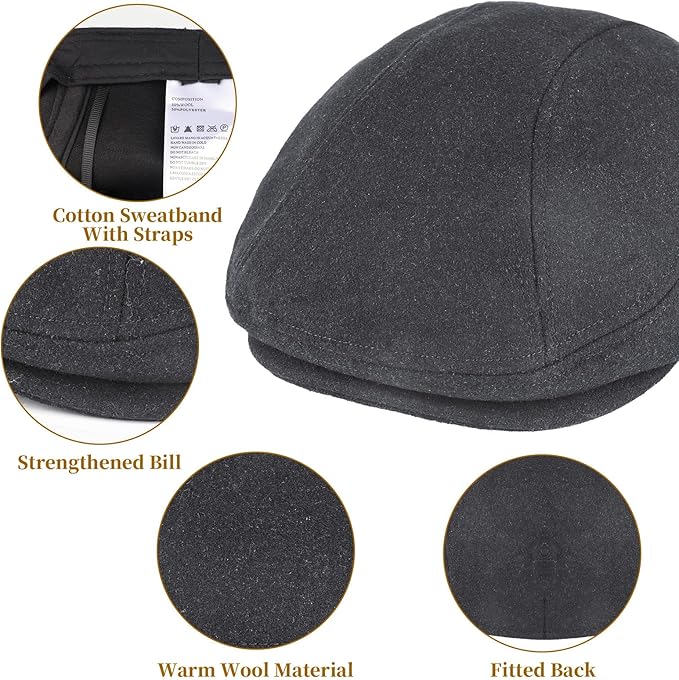 YDO DENSER Men's Newsboy Caps Wool Gatsby Beret Hat Retro Irish Driver Flat Cap Classic Dress Hat Fitted Caps for Golf