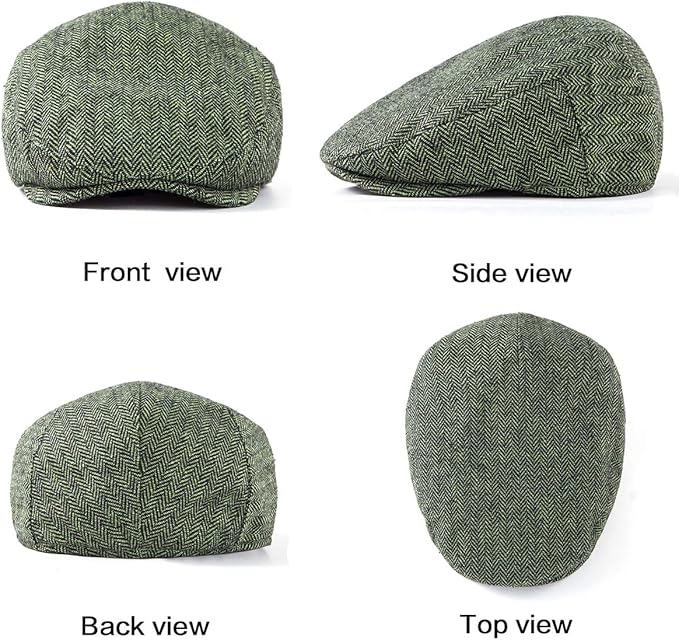 LADYBRO 2Pack Adjustable Newsboy Hats for Men Flat Cap Irish Cabbie Wool Blend Tweed
