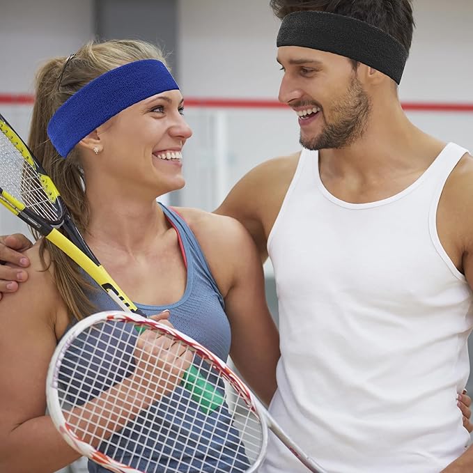 4 Pack Sweatbands Sports Headband for Men and Women, Moisture Wicking Athletic Workout Headband for Running, Tennis, Basketball, Yoga, Gym Stretchy Unisex Sweatband