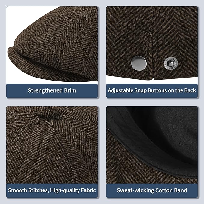 KUJUHA Wool Men's Newsboy Caps Flat Irish Cabbie Ivy Gatsby Newsboy Driving Hat Hunting Cap Winter Hat