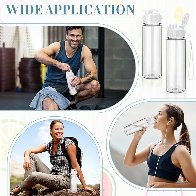 Domensi 50 Pieces Plastic Water Bottle Bulk 17 oz Sports Adults Reusable Large Water Bottles with Leak Proof Flip Top for Adults Fitness(White)