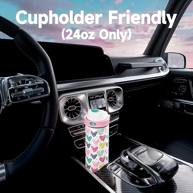 24 oz Valentine's Day Water Bottle: Meoky Stainless Steel Water Bottle with Straw and Spout Lid - Leak Proof, Cold for 24 Hours, Fits in Car Cup Holder, Valentines Day Gifts for Him Men Husband, Heart