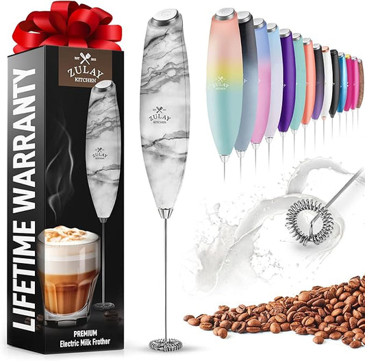 Zulay Powerful Milk Frother With Upgraded Titanium Motor - Handheld Electric Whisk for Coffee, Latte, Matcha - Mini Mixer and Blender for Frappe - No Stand - Quartz