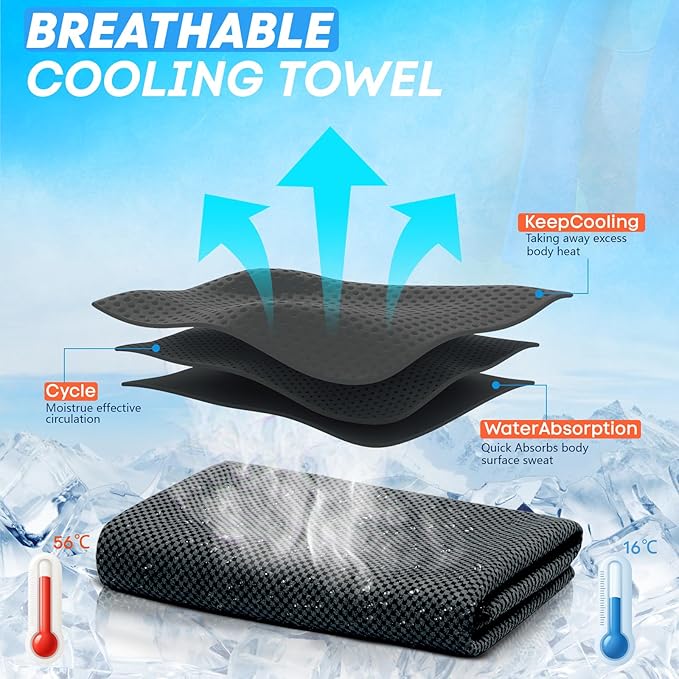 4 Pack Cooling Towels (40"x 12"), Soft Breathable Gym Towels, Outdoors Ice Towel for Neck and Face, Camp Essentials Microfiber Sweat Towels for Gym, Run, Yoga, Workout, Travel, Climb