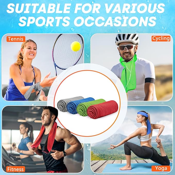 4 Pack Cooling Towels (40"x 12"), Soft Breathable Gym Towels, Outdoors Ice Towel for Neck and Face, Camp Essentials Microfiber Sweat Towels for Gym, Run, Yoga, Workout, Travel, Climb