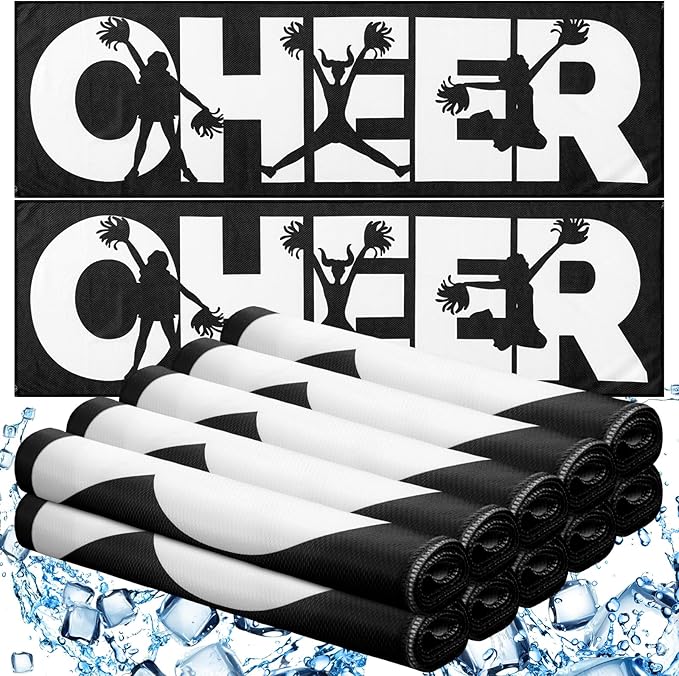 12 Pcs 12/24 Pcs Cheerleader Cooling Towel Cheer Gifts Bulk for Team Cheer Sports Gifts with Bags 40" x 12" Breathable Chilly Microfiber Cooling Towel for Yoga Sport Gym Party Favor (Black)