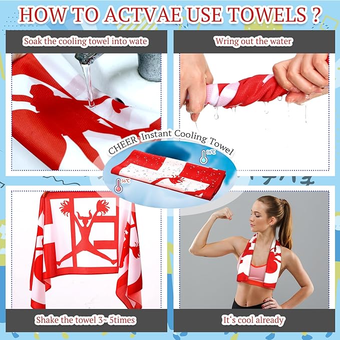 12 Pcs 12/24 Pcs Cheerleader Cooling Towel Cheer Gifts Bulk for Team Cheer Sports Gifts with Bags 40" x 12" Breathable Chilly Microfiber Cooling Towel for Yoga Sport Gym Party Favor (Red)