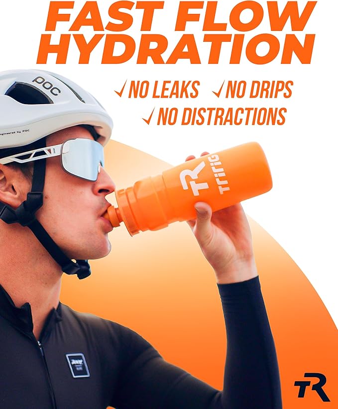 TRIRIG TR Cycling Water Bottles 25 Oz Orange Featuring a Watergate Lid for Easy, Leak Proof Access - Fits Standard Bike Cages for Triathlon Bikes, Gym & Outdoor Lightweight Sports Water Bottle