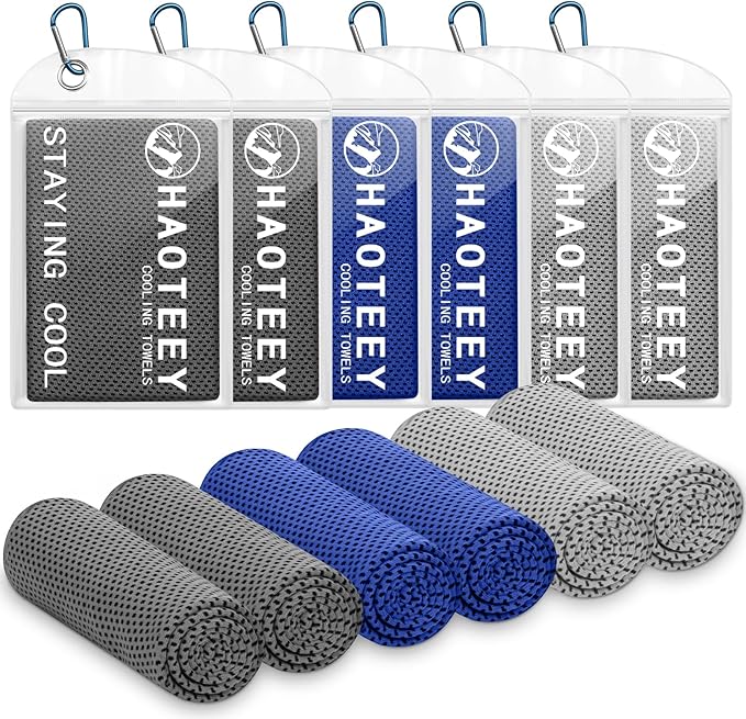 40"*12" Cooling Towels 6 PCS, Cool Towels Sports Cooling Rags for Neck and Face, Sweat Neck Cooling Towel for Hot Weather, Chilly Towels for Athletes, Yoga, Gym, Golf