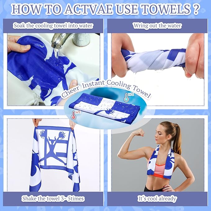 24 Pcs 12/24 Pcs Cheerleader Cooling Towel Cheer Gifts Bulk for Team Cheer Sports Gifts with Bags 40" x 12" Breathable Chilly Microfiber Cooling Towel for Yoga Sport Gym Party Favor (Blue)