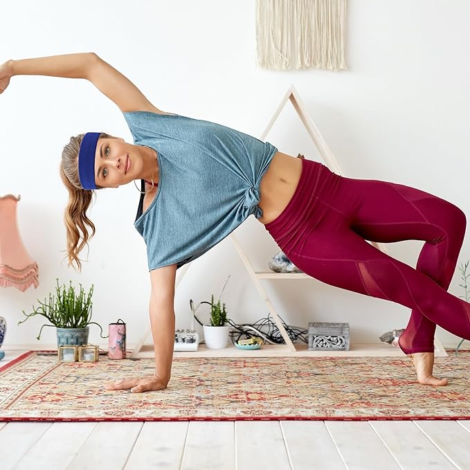 4 Pack Sweatbands Sports Headband for Men and Women, Moisture Wicking Athletic Workout Headband for Running, Tennis, Basketball, Yoga, Gym Stretchy Unisex Sweatband