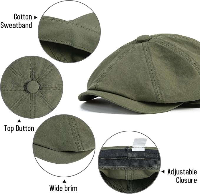 BOTVELA Men's Newsboy Gatsby Hat Cotton Vintage Flat Ivy Cabbie Cap