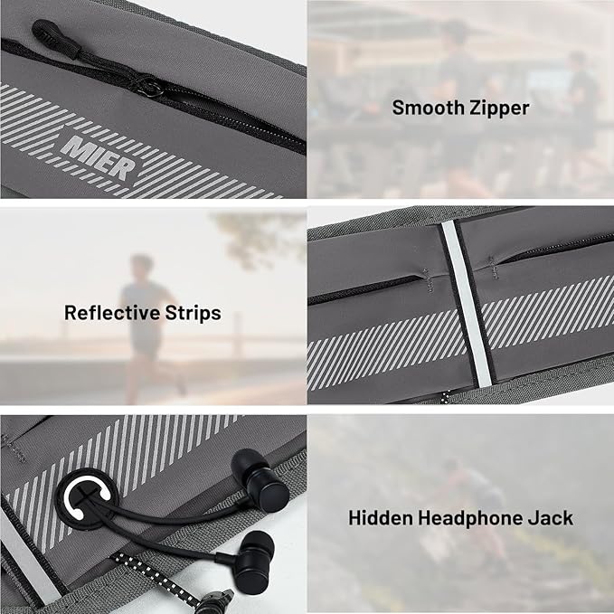 MIER Running Belt for Men Women Slim Fanny Pack Phone Holder Jogging Pouch with Marathon Bib Clip Runner Waist Pack for Walking Cycling for Keys, Cards & Essentials (Gray)