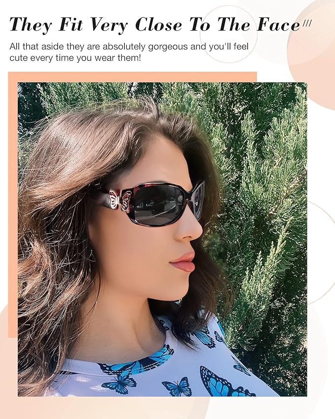 IGnaef Polarized Sunglasses for Women, Trendy Wrap Around Jackie-O Style with Butterfly Decoration IF022