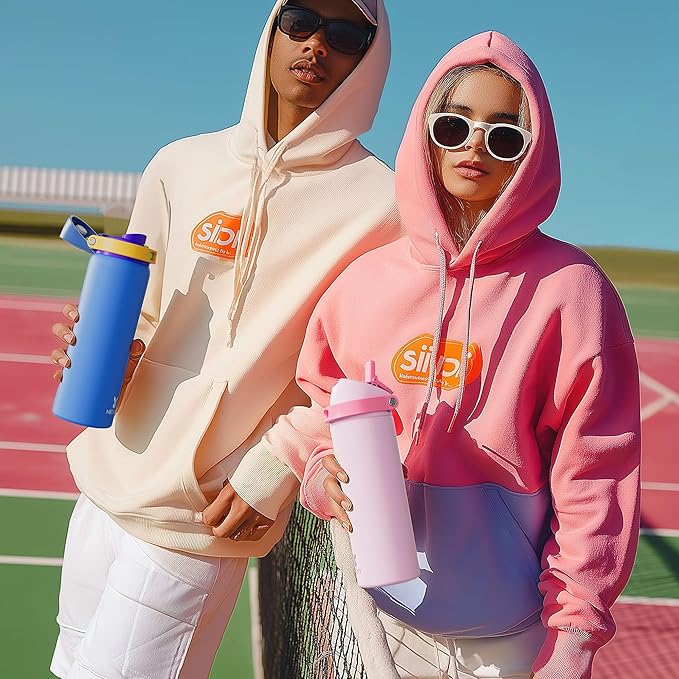 24 oz Insulated Water Bottle for Women: Meoky Stainless Steel Water Bottle with 2-in-1 Straw Lid - Leak Proof, Cold for 24 Hours, Fits in Car Cup Holder, BPA-Free for Sports Travel, Strawberry Field