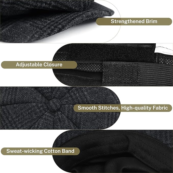 KUJUHA Wool Newsboy Cap for Men Flat Irish Cabbie Ivy Gatsby Newsboy Driving Hat Hunting Cap