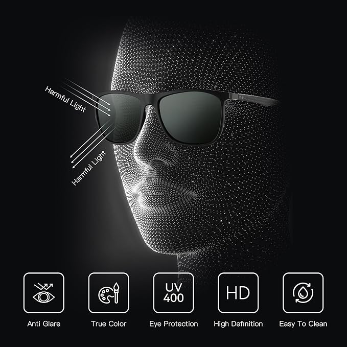 ZENOTTIC Square Polarized Sunglasses for Men Ultralight Carbon Fiber Sun Glasses Driving Fishing Golf Sports UV400 Protection