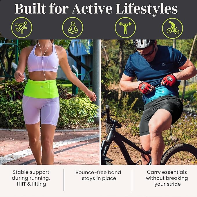 StashBandz Running Belt for Women & Men – No-Bounce Fanny Pack with 4 Secure Pockets & Zipper for Phone, Money & Essentials – Flip Belt Style Design for Running, Travel & Everyday Use