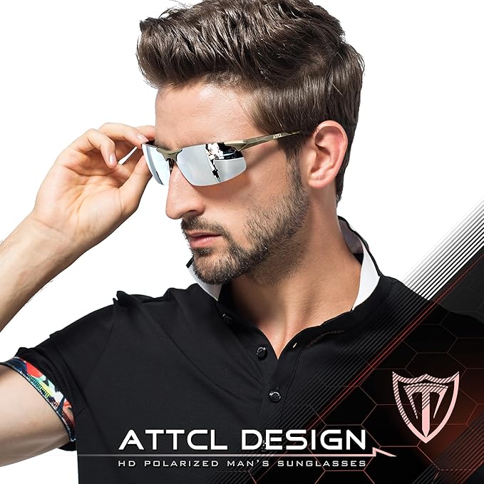 ATTCL Men's Fashion Driving Polarized Sunglasses for Men - Al-Mg metal Ultralight Frame