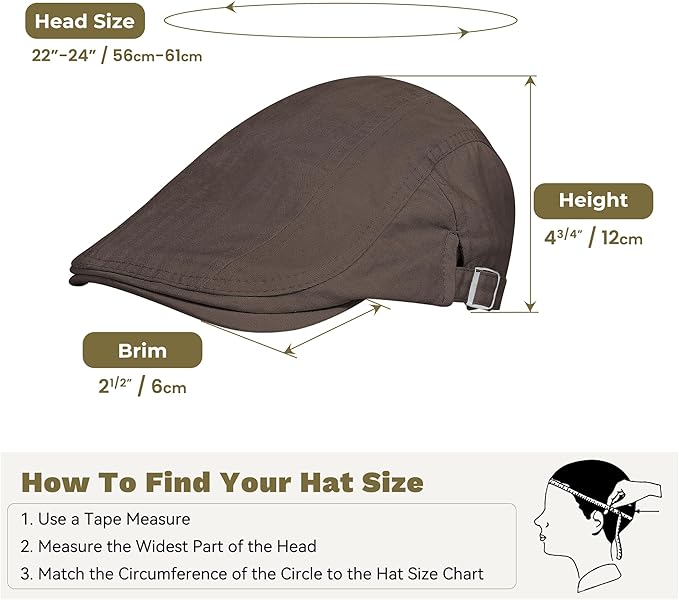 Men's Newsboy Caps 100% Cotton Newsies Flat Hats for Men Adjustable Irish Cabbie Gatsby Hats Ivy Cap for Driving Golf Hunting