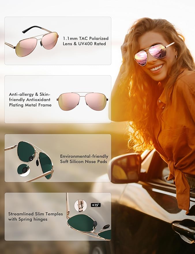 LUENX Aviator Sunglasses for Men Women Polarized - UV400 Protection, Stylish Shades, Driving, Outdoor Activities