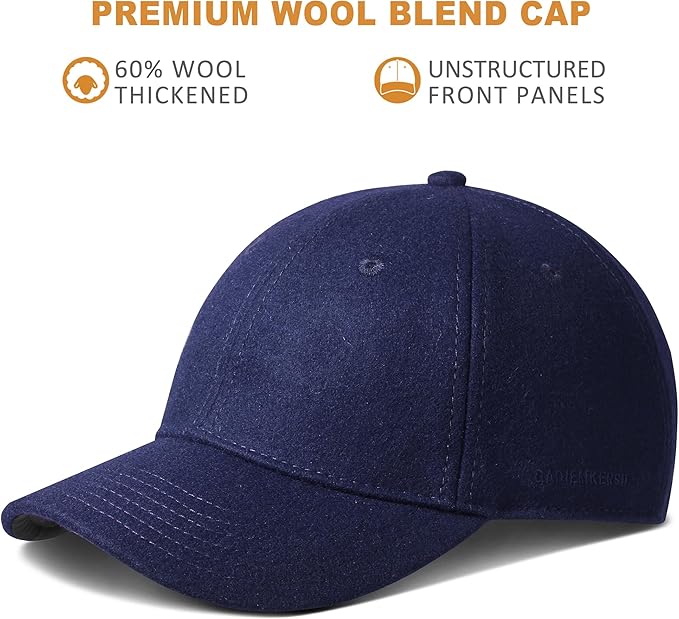 GADIEMKENSD Unstructured Wool Baseball Caps Winter Warm Hat Adjustable