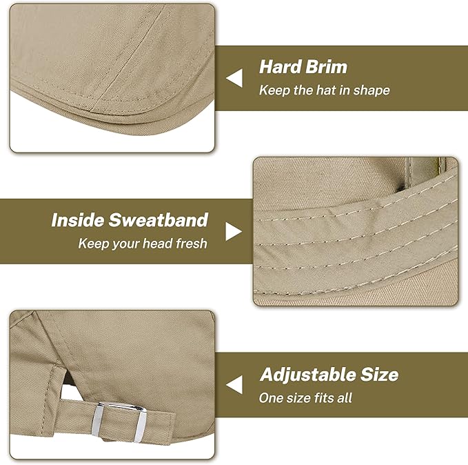 Men's Newsboy Caps 100% Cotton Newsies Flat Hats for Men Adjustable Irish Cabbie Gatsby Hats Ivy Cap for Driving Golf Hunting