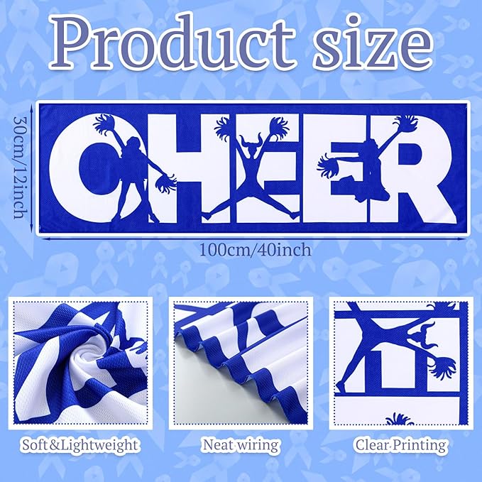 12 Pcs 12/24 Pcs Cheerleader Cooling Towel Cheer Gifts Bulk for Team Cheer Sports Gifts with Bags 40" x 12" Breathable Chilly Microfiber Cooling Towel for Yoga Sport Gym Party Favor (Blue)