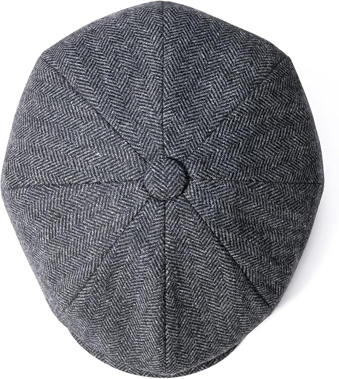 Men Wool Blend 8 Panel Newsboy Cap Tweed Cabbie Hat Snap Brim