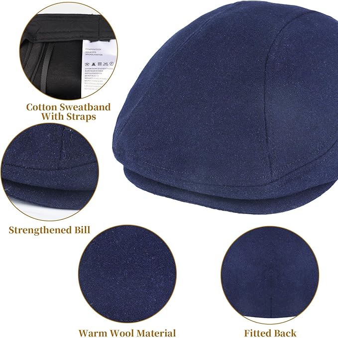 YDO DENSER Men's Newsboy Caps Wool Gatsby Beret Hat Retro Irish Driver Flat Cap Classic Dress Hat Fitted Caps for Golf
