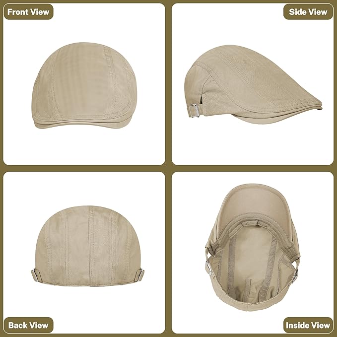 Men's Newsboy Caps 100% Cotton Newsies Flat Hats for Men Adjustable Irish Cabbie Gatsby Hats Ivy Cap for Driving Golf Hunting