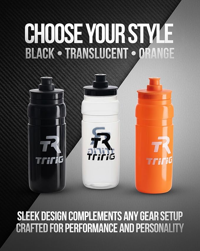 TRIRIG TR Cycling Water Bottles 25 Oz Translucent Featuring a Watergate Lid for Easy, Leak Proof Access - Fits Standard Bike Cages for Triathlon Bikes, Gym & Outdoor Lightweight Sports Water Bottle