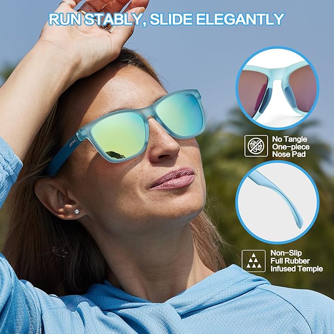 Jefoo Polarized Sports Sunglasses for Women Men Running Retro Trendy Sun Glasses UV400 Protection Tangle Free
