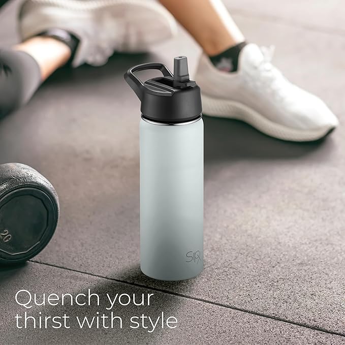 SipX™ 18 oz Insulated Water Bottle with 3 Lids – Leakproof Stainless Steel, Triple Insulated – Cold 24 Hours/Hot 12 Hours – Durable Bottle for School, Gym, Travel – Blue