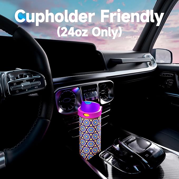 24 oz Insulated Water Bottle for Women: Meoky Stainless Steel Water Bottle with Holder and Shoulder Strap - Leak Proof, Cold for 24 Hours, Protective Silicone Base, BPA-Free for Travel Gym, Neon Beat