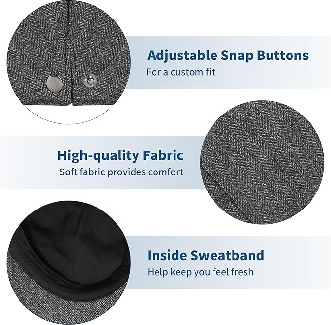 Men's Newsboy Cap Wool Blend Classic Herringbone Tweed Flat Caps Gatsby Cabbie Hats Ivy Irish Hat