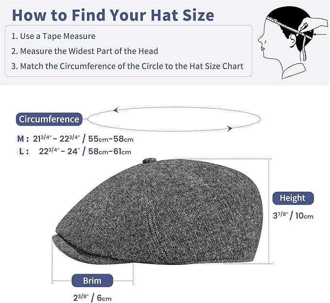 Men's Wool Blend Newsboy Cap Adjustable Gatsby Ivy Newsies Cabbie Hat Classic 8 Panel Tweed Flat Winter Hat