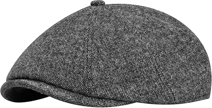 Men's Wool Blend Newsboy Cap Adjustable Gatsby Ivy Newsies Cabbie Hat Classic 8 Panel Tweed Flat Winter Hat