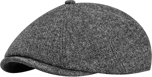 Men's Wool Blend Newsboy Cap Adjustable Gatsby Ivy Newsies Cabbie Hat Classic 8 Panel Tweed Flat Winter Hat
