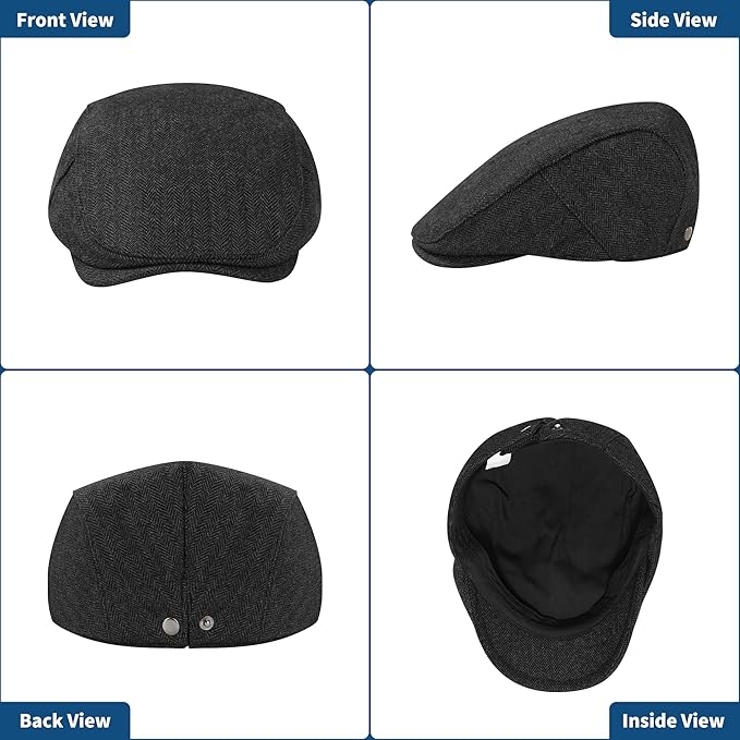 Men's Newsboy Cap Wool Blend Classic Herringbone Tweed Flat Caps Gatsby Cabbie Hats Ivy Irish Hat
