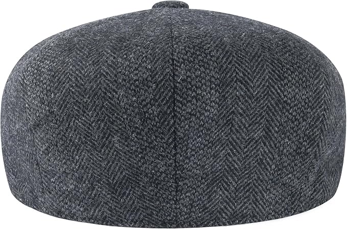 Men Wool Blend 8 Panel Newsboy Cap Tweed Cabbie Hat Snap Brim