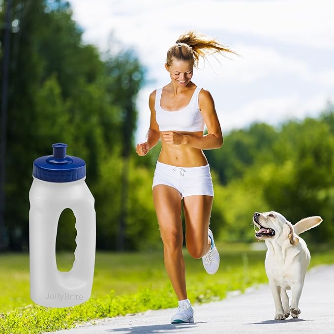 Handheld Running Water Bottle 17.6oz Leakproof Sports Push Pull Lid, Jogger Bottles for Runners, Lightweight Easy-Grip Water Bottle for Running and Fitness. 2 Pack Black and Navy Lids